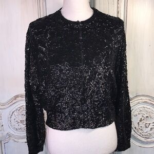 Vintage Gene Shelly’s Boutique International Chic Black Sequins Jacket Size S-M